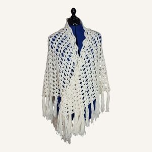 Vintage Handmade Crochet Shawl with Fringe